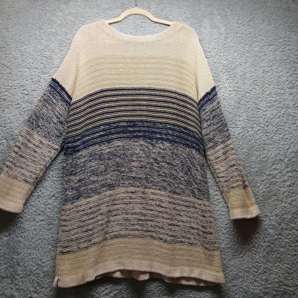 VTG Style New York Women Striped Sweater Tunic Size Large Chunky Knit Beige Navy